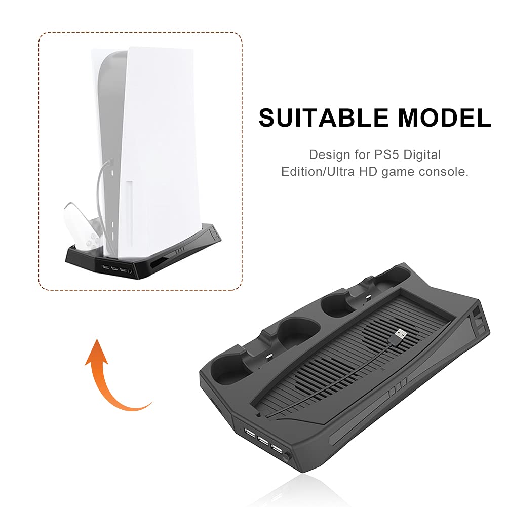Denpetec Pionowy stojak ładujący do PS5, stacja ładująca do kontrolera PS5, pionowy stojak chłodzący kompatybilny z konsolą PS5