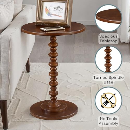 Image of Convenience Concepts Palm Beach Spindle Table 17.75 inch - Traditional Round End Table for Living Room, Turned Solid Wood Side Table, Classic Display Pedestal Table, Espresso