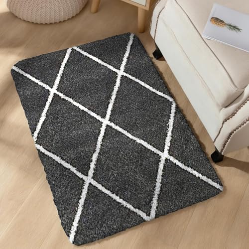 Image of Carpet for Hallway, Kitchen, and Modern InteriorsCarpetCozy Shag Runner for Living Room, Bedroom & Office Decor ETC Size 16x24 Inch, Patten-Solid Grey B