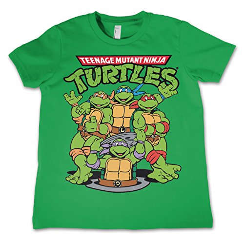 Offizielles Lizenzprodukt TMNT Group Unisex Kinder T Shirts - Grün 5/6 Jahre Cover