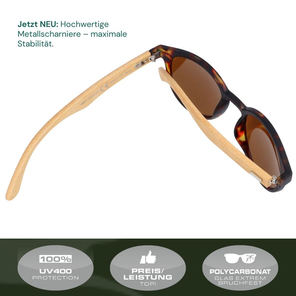 Gamswild WM1228 Sonnenbrille Bambus Mode Brille Damen Herren | rot braun | pink braun | braun getigert