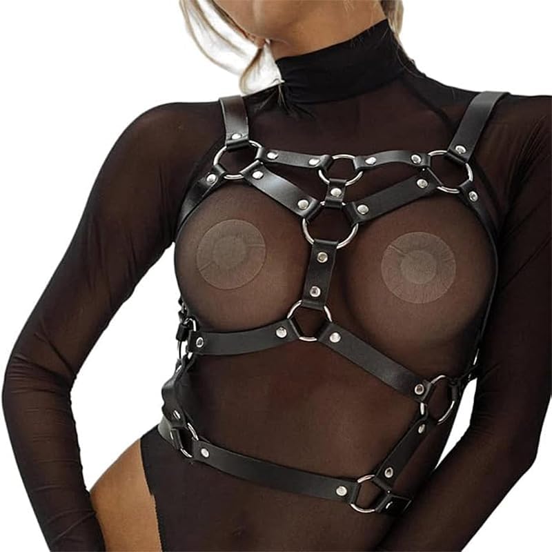 Leather Harness Women Upper Body SM, Punk Harness Women's Leather Bra Lingerie Women, Adjustable Gothic Clothing Sexy Outfit for Women‘s Party Bondage Harnesses Sexy Lingerie for Sex Black