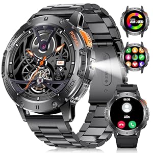 LIGE Smartwatch Herren mit Telefonfunktion,LED Taschenlampe, 530mAh Akku,1.43″ AMOLED Display, Herzfrequenz Schlaf-Monitor,100+Sportmodi,IP68 Wasserdicht Fitnessuhr Smart Watch für Android iOS