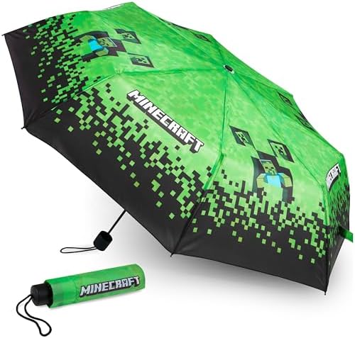 Minecraft Umbrella Kids Clear Dome Folding Umbrella - Telescopic Stick Umbrella Windproof Strong Transparent See Through Umbrella Lightweight and Fun Design - Ideal for Rainy Days