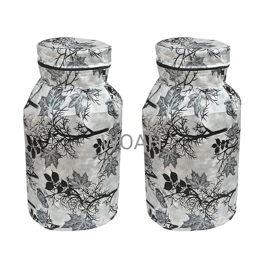 Image of Woah Cotton DustProof and Dustproof LPG Gas Cylinder Cover| Top Design Stain| Dust| DustProof PVC LPG Gas Cylinder Cover, Polyester Gas Tank Cover Fits StandardG (Pack of 2, Grey Leaf)