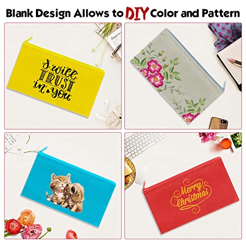 Image of 12 Pieces Cotton Canvas Makeup Bag, Multipurpose Cosmetic Bag with Zipper Travel Toiletry Pouch, Blank DIY Craft Bag (Multicolored A, XL)