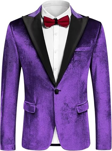 Yarizm Velvet Men's Tuxedo Blazer for Men Wedding One Button Peaked Lapel Performance Suit Jacket for Prom Dinner Party