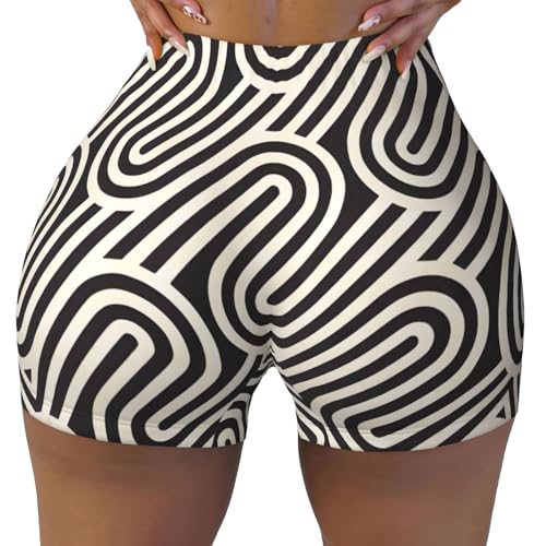 Black Curved Texture Pattern Sports Shorts, high Elastic Slim Fitness Pants, Suitable for Yoga/Leisure/Daily wear