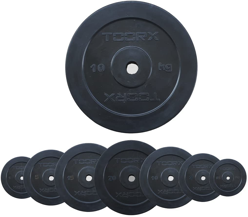 TOORX Gusseisen Scheibe gummiert schwarz 0,5 bis 20 kg Lochdurchmesser 25 mm