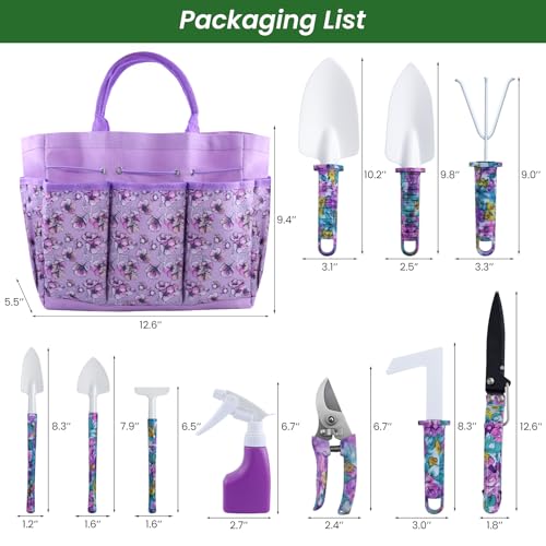 Set de herramientas para jardinería mujer 10 piezas morado miniatura 4