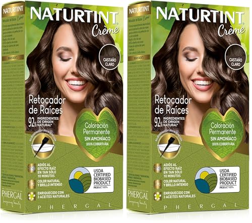 Naturtint Retocador de Raíces Sin Amoníaco, 100% Cobertura, Castaño Claro (Paquete de 2)