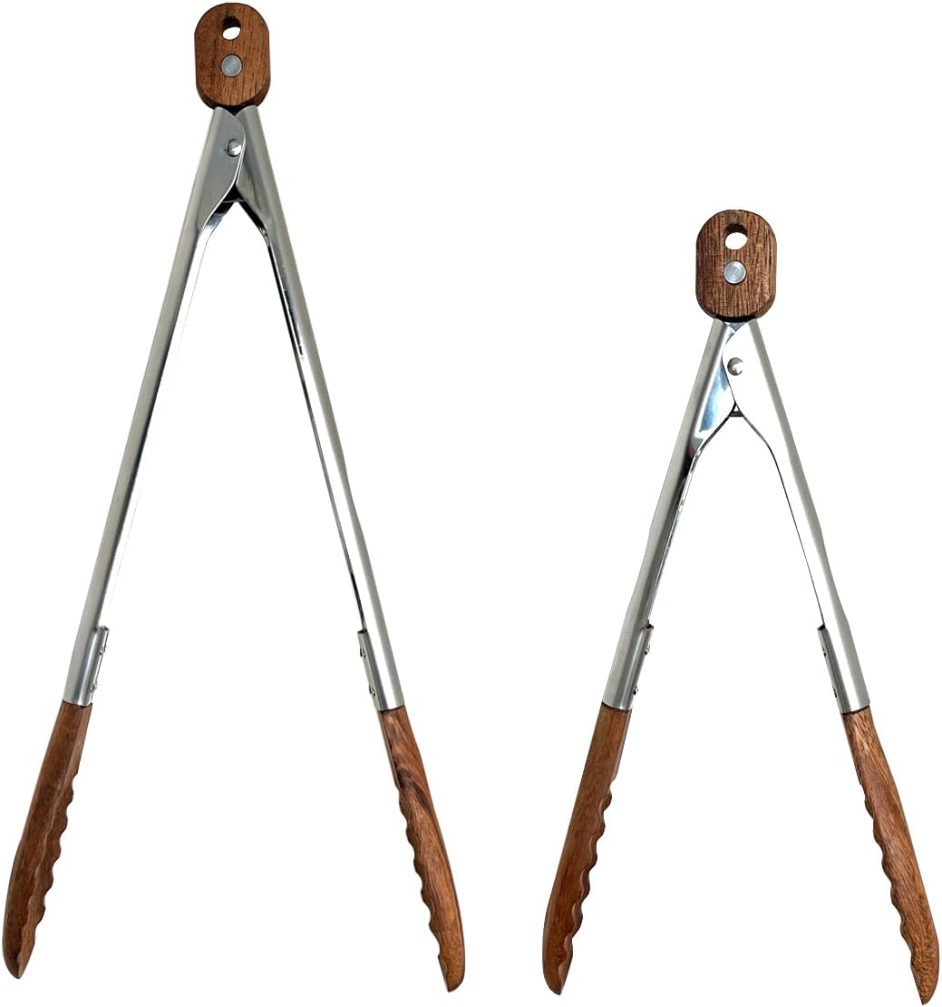 Wooden Tongs for Cooking with Walnut Tips, Serving & Salad Tongs
