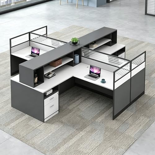 4 Person Office Cubicle w/Storage Shelves and Cable, Modular Combination