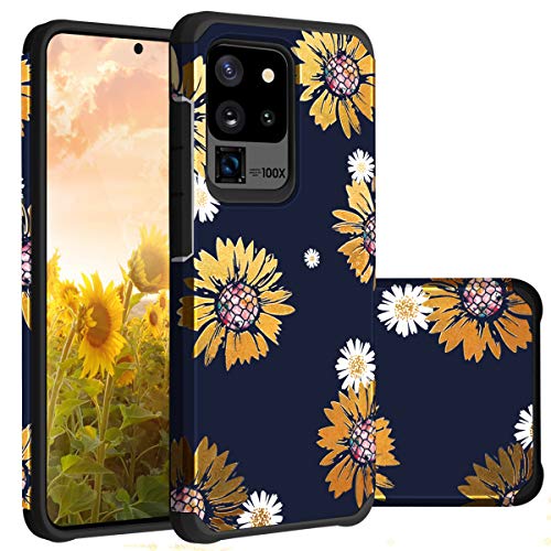 Casewind for Samsung Galaxy S20 Ultra Case,Sunflowers Floral Flower Phone Case for Women Girls Slim 2 in 1 Hard PC Bumper Soft Silicone Shockproof Protective Case for Galaxy S20 Ultra,6.9 Inch,2020