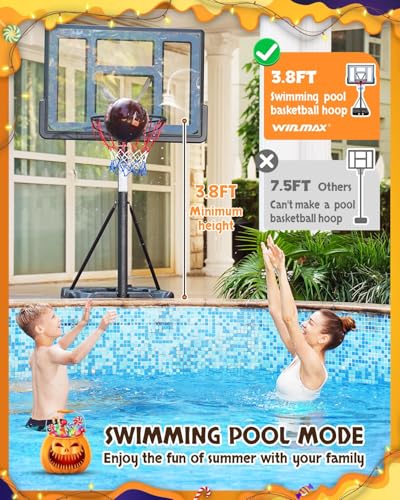 Image of WIN.MAX Basketball Hoop Outdoor 3.3-10ft Adjustable Height, 40inch Backboard with Shatterproof Backboard and Larger Base, Portable Basketball Hoop Goal System Youth /Adults in Backyard /Driveway