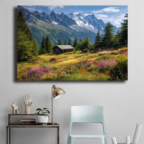 Lienzo de paisaje Casa de flores de yamano de 40x60cm verde sin marco 4