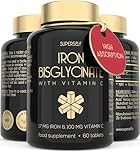 Gentle Iron Tablets 17mg - High Strength Iron Supplements for Women & Men with Vitamin C - Ferrous Bisglycinate for High Absorption - 60 Vegan Capsules - Energy Tablets for Tiredness and Fatigue