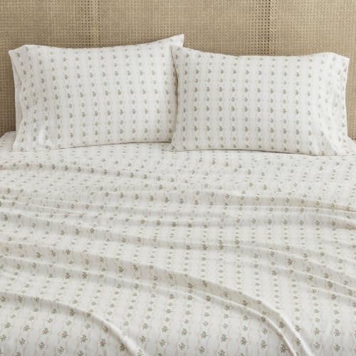 Image of Martha Stewart - Queen Sheet Set with Fitted Sheet & Pillowcases, Soft Cotton Flannel Bedding, Deep Pocket, Vintage Rose Pink