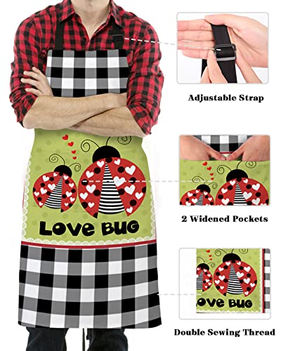Chucoco Kitchen Cooking Apron Romantic Love Spotted Ladybug Vintage White Lace Waterproof Adjustable Bib Aprons For Women/Men #TOP2