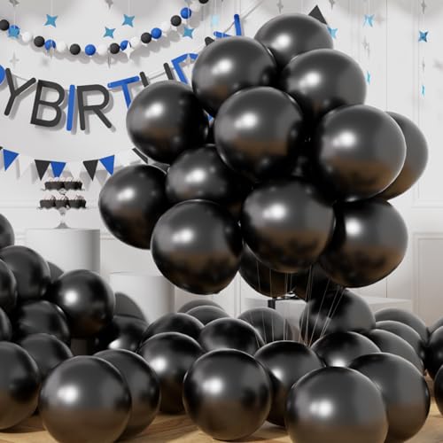 AULE Ballon Noir Métallique Hélium: Lot de 50 Ballons Anniversaire Noir 30cm Ballons de Baudruche en Latex Femme Homme Ballon Gonflable Décoration pour...