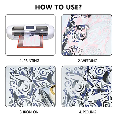 Image of guangyintong Camouflage Blue Heat Transfer Vinyl HTV Rolls, 12 inch x 8ft Iron on Vinyl for T-Shirts, Stretchy HTV Vinyl for All Cutter Machine Easy to Cut & Weed
