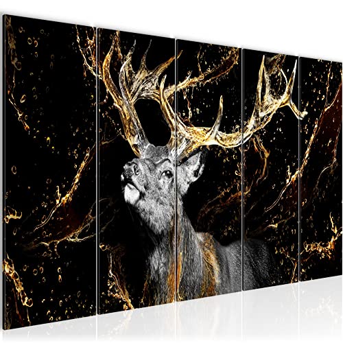 Runa Art Cuadro XXL Ciervo 200 x 80 cm Oro negro 5 Piezas - Made in Germany - 042455a