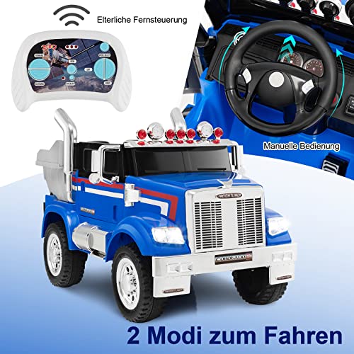 COSTWAY 12V Aufsitz Muldenkipper Optimus Prime mit Verstellbarer Kippmulde, Kinderauto LKW mit Musik und Geschichten… – Bild 4