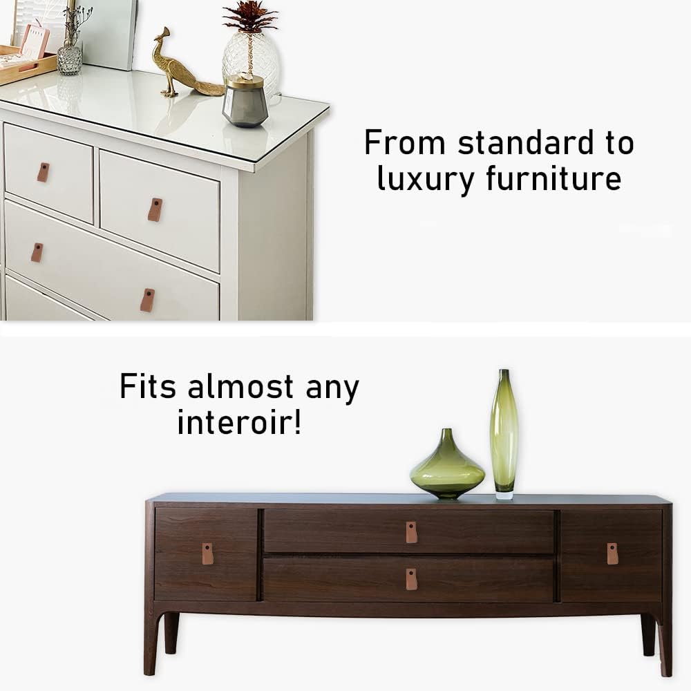 Brute Strength - Leather Drawer Pulls - Taupe - 12 pcs - 4-15/16 x 1 ’’ - Leather Handle - Leather Dresser Pulls - Cabinet knobs Dresser knobs - Dresser Handles