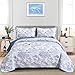 WONGS BEDDING Blue Quilt Set Queen Size, 3 Pieces Botanical Bedspreads Set Lightweight Microfiber Blue Toile Plants Pattern Coverlet Home Decor for All Seasons(96