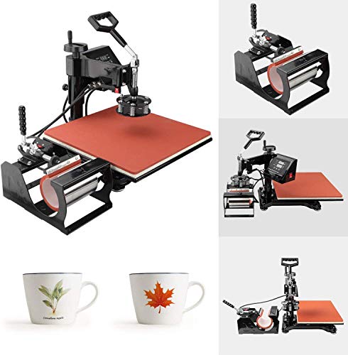 Heat Press Machine 15x15 inch 5 in 1 T-Shirt Digital Printing Transfer Sublimation Machine 1100W with Clothes, Mug, Hat/Cap, Plate Press