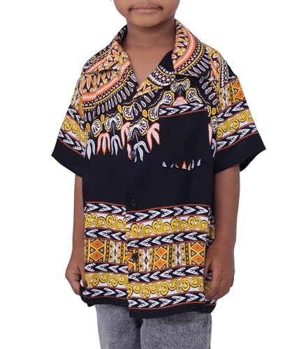 DA'IKI Childrens Bright Dashiki Print Hawaiian Summer Button Down Euro Collar Shirt