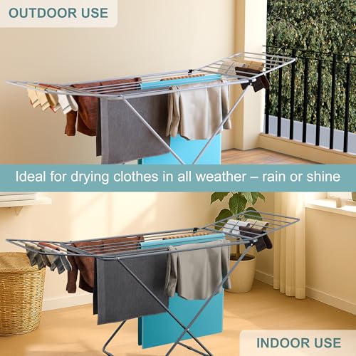 Image of Kuber Industries Extra Strong 5.8 Kg Foldable Metal Clothes Drying Stand for Indoor & Outdoor | Laundry Rack, Clothes Dryer Stand for Adult & Kid Cloth | Grey