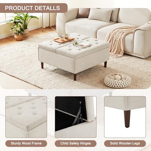 Weture 025 35 Inch Extra Large Storage Ottoman Coffee Table With Lift Top, Oversized Square Ottoman With Storage, Tufted Upholstered Ottoman Coffee Tables For Living Room thumb #3