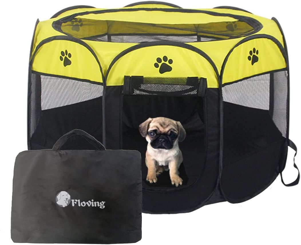 Floving Portable Foldable Pet playpen Large Delivery Room Dia 36 in x H 23 in Cat Nest Cat Cage Closed Pet Tent Dog Breeding Delivery Box (Yellow)