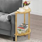 End Table Half Moon Side Tables, 2 Tier Half Round Side Table, Sofa Side Half Round Table with 2-Tier Storage Shelves, Nightstand for Living Room, Bedroom, Small Space, Rustic Brown, Boho Side Table