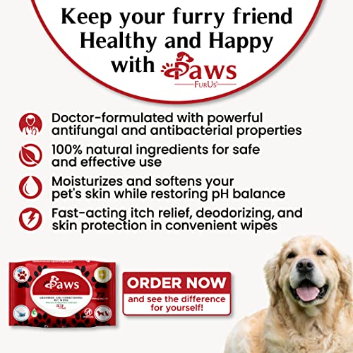 PawsFurUs® All-Natural Pet Wipes for Dogs & Cats - Doctor-Formulated for Total Pet Care with Antifungal & Antibacterial Protection, pH Balancing, Moisturizing, Deodorizing & Fast Itch Relief - 72ct. - Image 3
