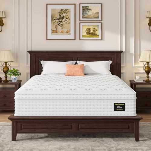 ROCKRAIN 14" Hybrid Mattress Queen Size: Memory Foam & Pocket Springs for Pressure Relief - Fiberglass Free White Bed Mattress for Home Use & Rental Properties