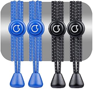 Gritin Elastic Laces, [2 Pack/Black+Blue] Reflective No Tie Elastic Lock Shoe Laces - Ultimate Comfort and Convenience for Adults, Kids, Marathon and Runners