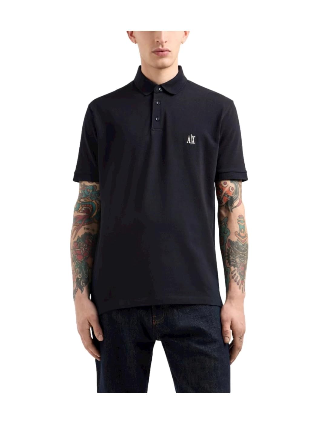 Armani Exchange Polo con Logotipo Bordado para Hombre Icon Project, Azul Marino Profundo, XS
