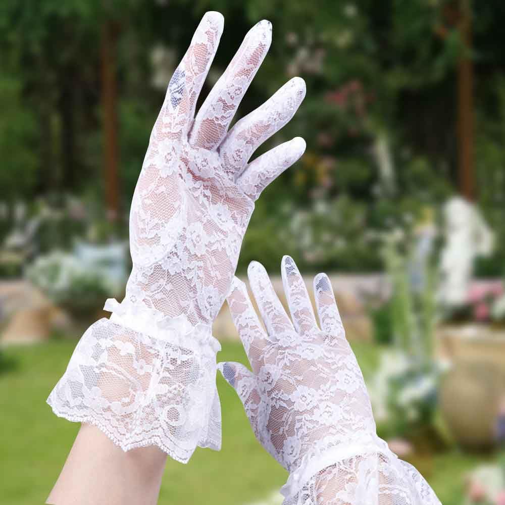Witte eleganckie rękawiczki damskie, 4 pary, krótkie rękawiczki damskie, siateczkowe, styl vintage, kwiatowe, dla panny młodej, na wesele, kolację, koktajl, do kostiumu z lat 50, biały, jeden rozmiar