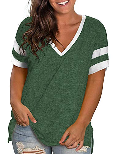 Plus Size Tops For Women 3X Sexy Cute Striped Side Split T Shirts Green 22W #TOP5