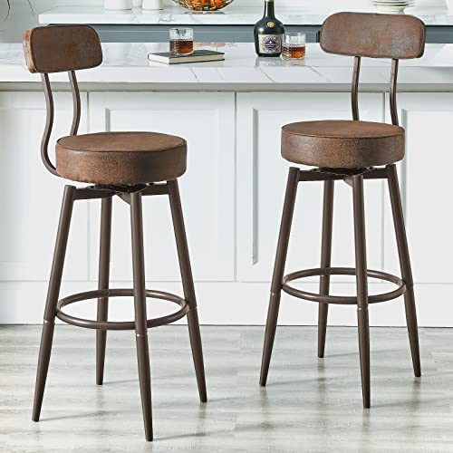 Dyh Bar Stools With Back Set Of 2, Swivel Kitchen Counter Stools, Industrial Round Barstool Chocolate Brown Bar Chairs, 24 Or 29 Inch #TOP28