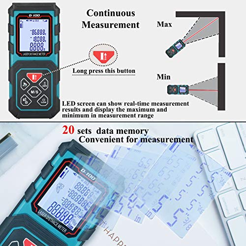Makingtec Laser Measure 328Ft M/In/Ft Laser Distance Meter,5 Measurement Modes, Pythagorean Mode,Lcd Backlight Display, Volume, Area Measurement, Digital Laser Tape Measure D100 Color Blue #TOP6