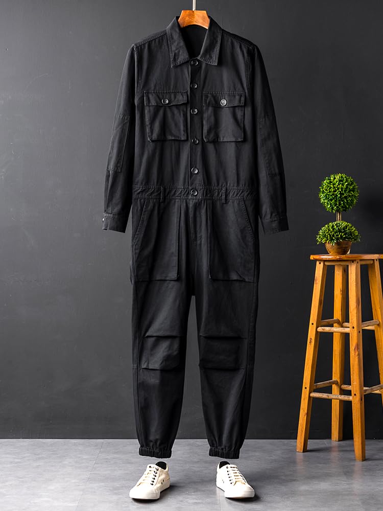 Punk Style Cargo spodnie ogrodniczki dla mężczyzn, hip hop, spodnie robocze z luźnymi długimi rękawami