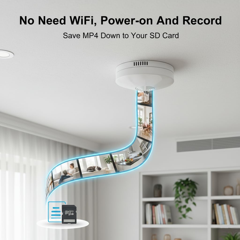 ULar 1080P FHD Security Camera with Built-in Large Capacity Battery, WiFi Remote Viewing, HD Night Vision, Ceiling/Wall Mount, Motion Detection, Local Recording with 32GB SD Card Included No Audio