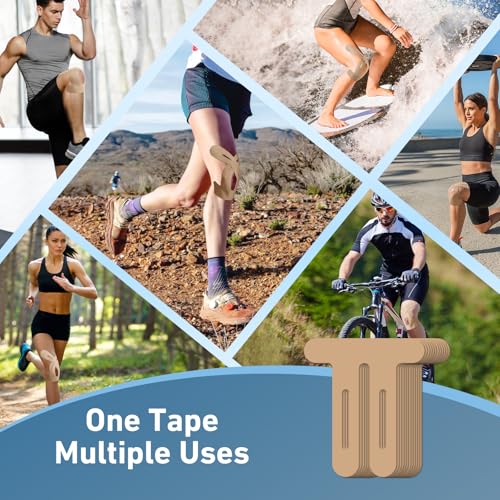 Image of PreCut Kinesiology Tape for Knees, 24PCS Waterproof KTQUICK Knee Tape for Knee Pain Relief Pre Cut, Original Cotton Athletic Knee Tape, Waterproof & Hypoallergenic Latex-Free for Sports(Beige)