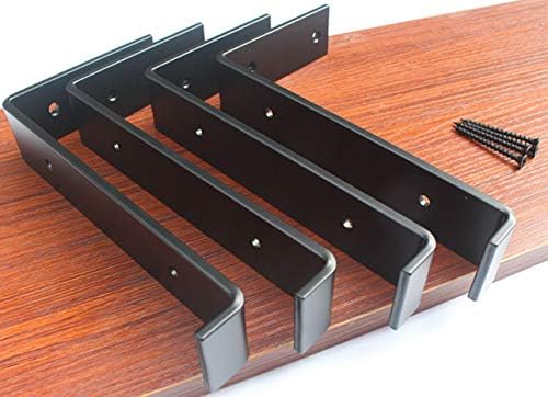 4 Pack - 7.25"L x 4"H x 1.5"W 5mm Thick Black Lip Shelf Bracket Heavy Duty Rustic Industrial Farmhouse Iron Metal Wall Floating Shelf Bracket Industrial Shelf Bracket, Shelf Supports with Screws