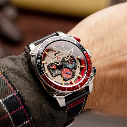 Image of AVI-8 Men's 43mm Hawker Hunter Atlas Dual Time Chronograph Watch with Leather Strap AV-4100