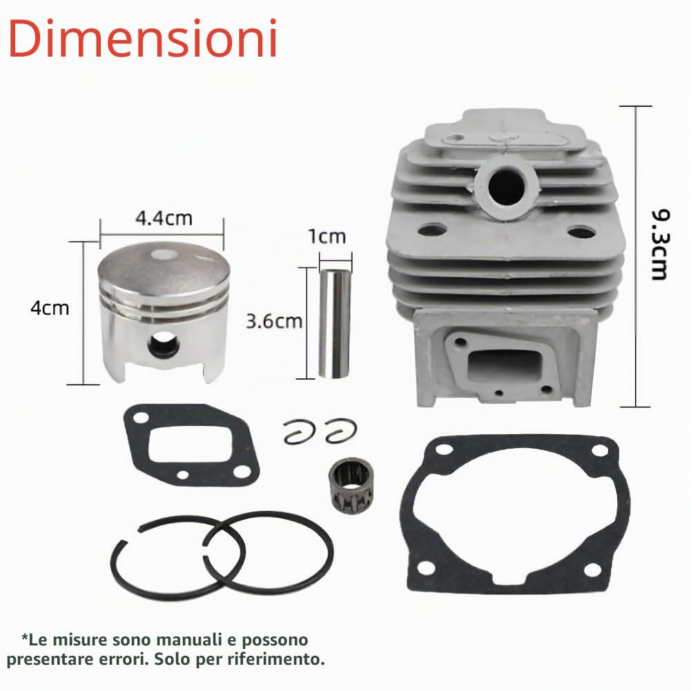 Cilindro da 44 mm e kit pistone per decespugliatore motore 52CC 44-5 Set di ricambio compatibile con modelli di motore standard 44-5 (A)
