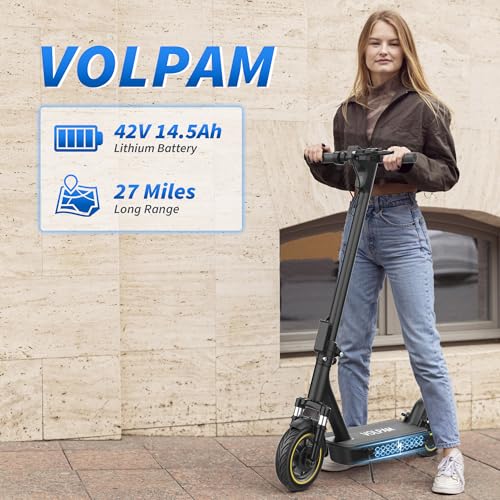 Image of VOLPAM Adult Electric Scooter, 350W /500WMotor, 8.5 inch /10 inch Solid Tires, 19 /22Mph, 32 /28 /23 /21 /18 /16Miles Max Range, Dual Braking